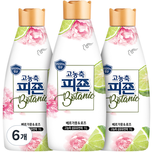 피죤 고농축 항균 보타닉 섬유유연제 베르가못 & 로즈, 1L, 6개