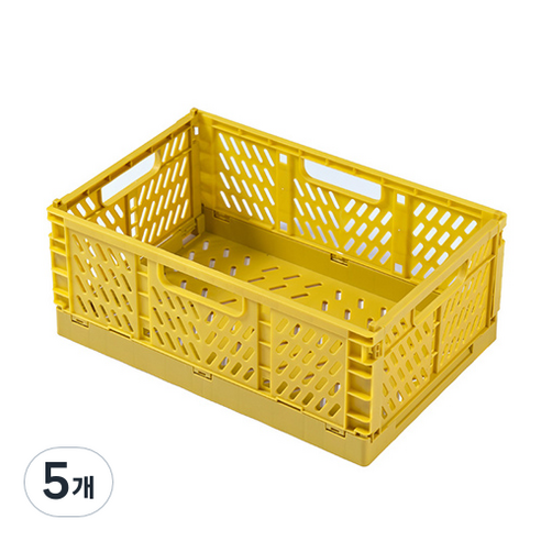 다용도 수납 정리함 폴딩 박스 M, 겨자, 5개