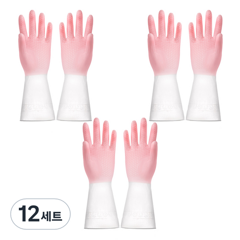 리즈제이니 라텍스 고무장갑 S, 15 모란디 투컬러 핑크, 소(S), 12세트