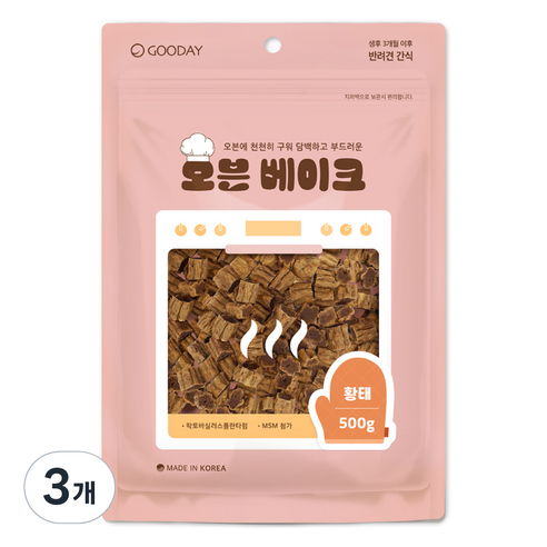 굿데이 강아지 오븐 베이크 간식, 황태, 500g, 3개
