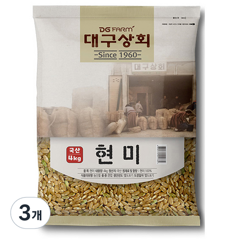 대구상회 국산 현미, 4kg, 3개
