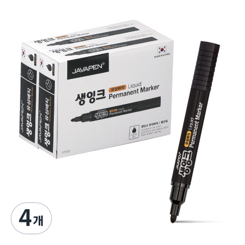 자바펜 생잉크 유성 매직 12p, 검정, 4개