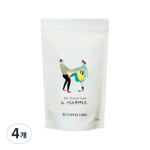 커피리브레 노 서프라이즈 블렌드 원두, 홀빈(분쇄안함), 200g, 4개