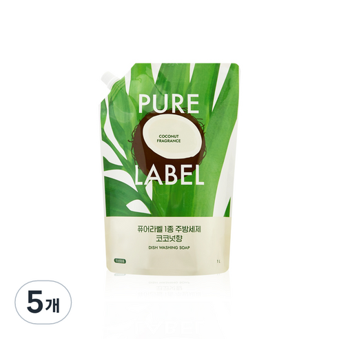 퓨어라벨 주방세제 코코넛향 리필, 5개, 1L