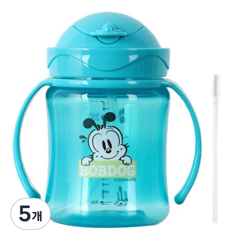 리틀밥독 국내 제조 플립 컬러 빨대컵 250ml, 블루, 5개