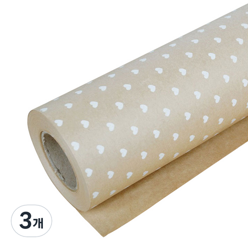 솔로몬샵 포인트하트 종이롤 포장지 대, 크라프트 (흰색), 3개