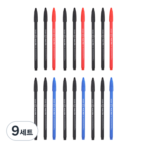 리플린 프리미엄 잉크 플러스펜 6p세트, 흑, 흑, 적, 흑, 흑, 청, 9세트