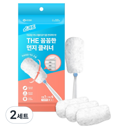 스카트 THE 꼼꼼한 먼지클리너 핸들 + 리필 4p 세트, 화이트, 2세트