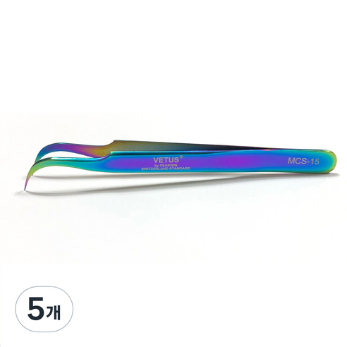 비투스 속눈썹 핀셋 MCS-15, 5개, 레인보우