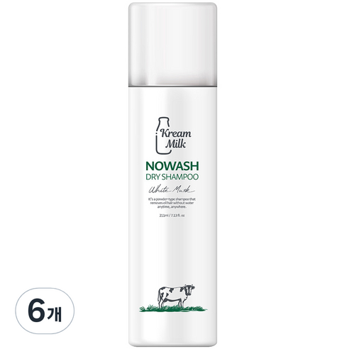 크림밀크 노워시 드라이 샴푸 화이트머스크향, 211ml, 6개