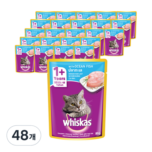 위스카스 고양이 주식 파우치 오션피쉬, 80g, 48개