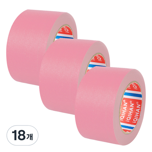 iQIHAN 칼라 마스킹 종이테이프 50mm x 15m, 핑크, 18개