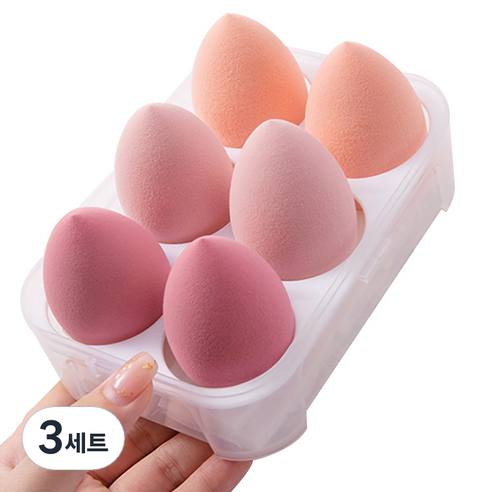 에이홉 다양한 모양의 소프트 에어쿠션퍼프 6구 + 보관함 세트, 3세트, 핑크