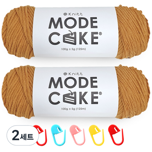 니뜨 모드케이크 뜨개실 100g 2p + 단수링 5p 세트, 05머스타드 + 랜덤 발송, 2세트