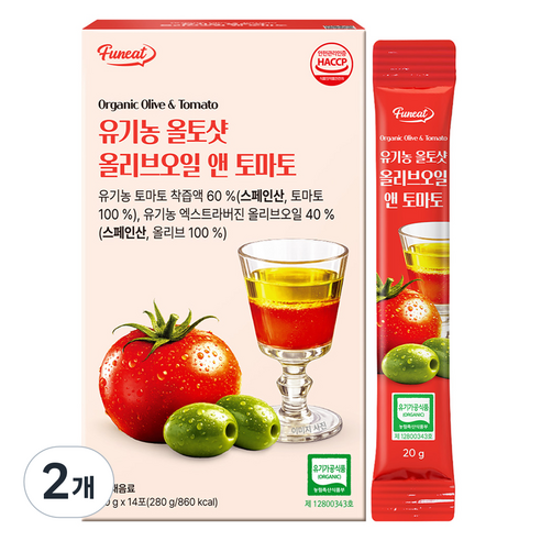 퍼니트 유기농 올토샷 올리브오일 앤 토마토즙 14p, 280g, 2개
