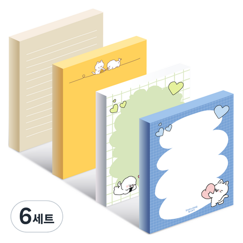 스노우독&캣 위드나 떡메모지 4종 세트 82-0044, 그린, 블루, 브라운, 옐로우, 6세트
