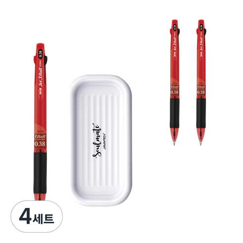 자바펜 제트3볼 펜 0.38mm 3p + 펜트레이 세트, 레드(볼펜), 랜덤발송(펜트레이), 4세트