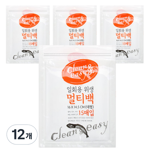 유하우스 일회용 위생 멀티백 대형, 15매입, 12개