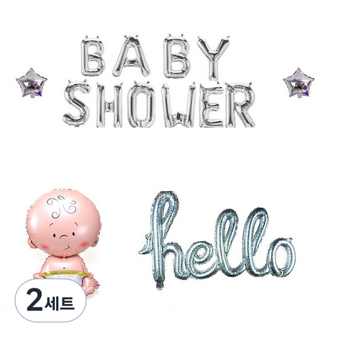 베이비샤워 슬림 월데코 파티 풍선 세트, 실버(Babyshower), 2세트