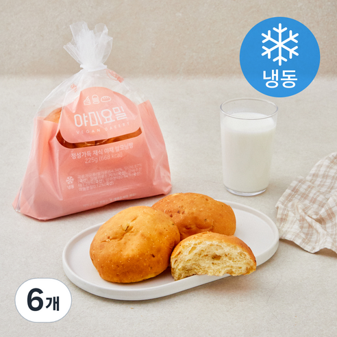 야미요밀 정성가득 채식 야채 쌀모닝빵 (냉동), 6개, 225g