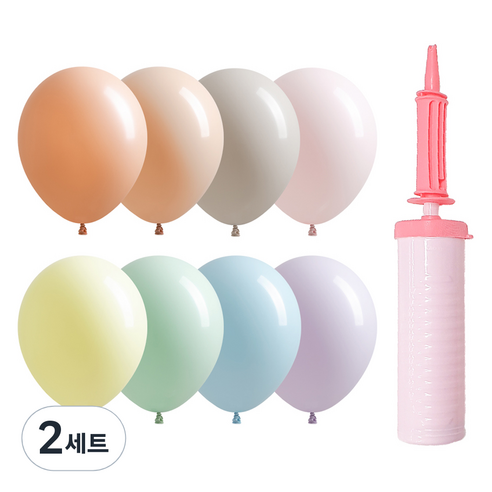 조이파티 조이벌룬 파스텔 풍선 25cm 100p + 손펌프 세트, 풍선(랜덤발송), 손펌프(마카롱핑크), 2세트