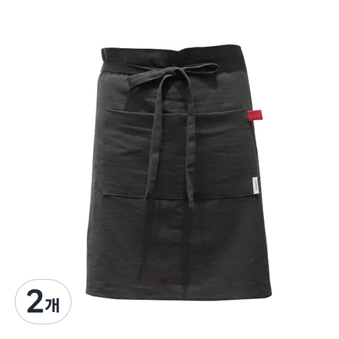 유노야 베이직 레드링 린넨 하프 앞치마, 차콜, 2개
