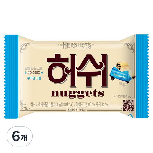 허쉬 너겟 쿠앤크 초콜릿, 56g, 6개