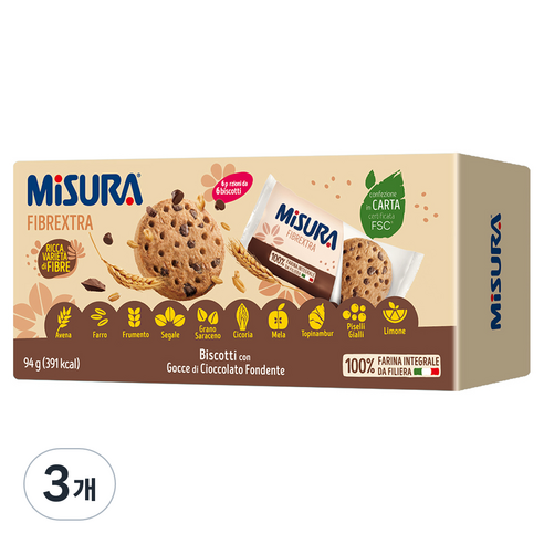 미주라 초코 통밀 비스켓, 3개, 93g