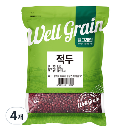 웰그레인 중국산 적두 팥, 1kg, 4개