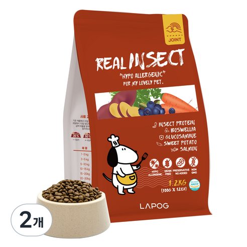 라포그 반려견 리얼 인섹트 관절 건식사료, 고구마, 1.2kg, 2개