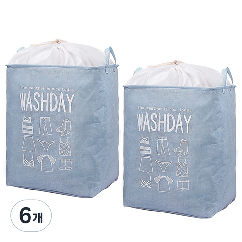 차이나다 다용도 접이식 리빙 수납바구니 75L, 블루, 6개