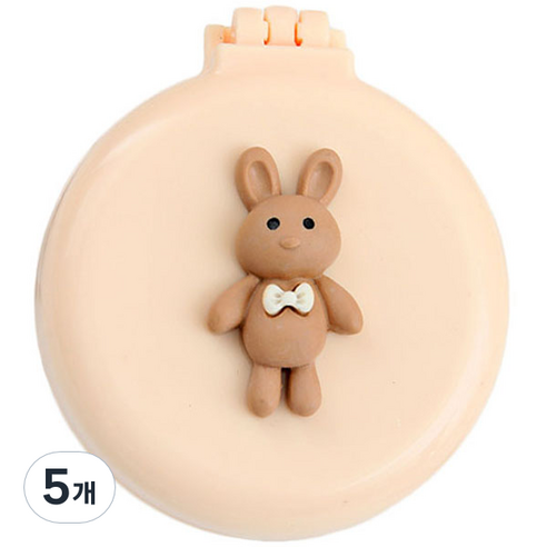 로새 마카롱 곰돌이와 토끼 에어 쿠션 거울 빗, 리본 토끼 베이지, 5개