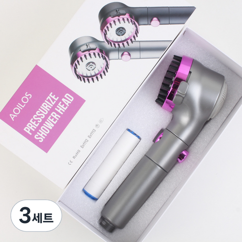 AOILES 7가지 기능 샤워기 + 추가 필터 세트, 그레이(샤워기), 3세트