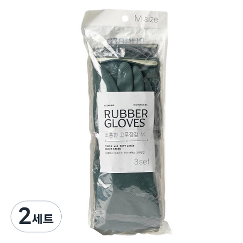 모던하우스 두꺼워서 오래쓰는 고중량 라텍스 고무장갑 양손착용 3세트, 그린, 중(M), 2세트