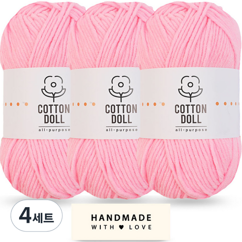 니뜨 코튼돌실 50g x 3p + 코튼 라벨 세트, 4세트, 12 네온연핑크