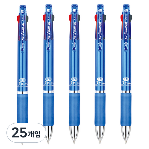 자바펜 제트3볼 M 멀티펜 0.38mm, 블루, 25개입