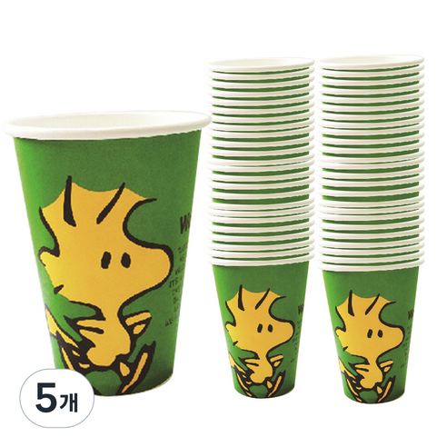 PEANUTS 컬러종이컵 390ml 그린(우드스탁), 5개