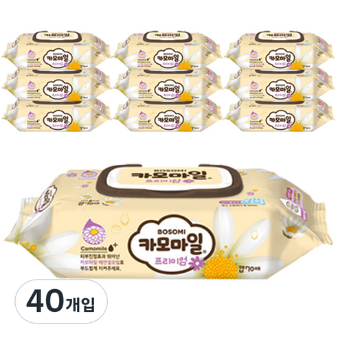 보솜이 카모마일 프리미엄 물티슈 캡형, 70매, 40개입