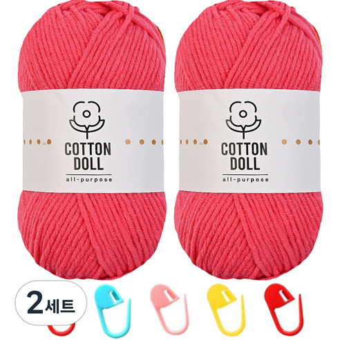 니뜨 코튼돌실 50g x 2p + 단수링 5p 세트, 16 코랄(뜨개실), 랜덤발송(단수링), 2세트