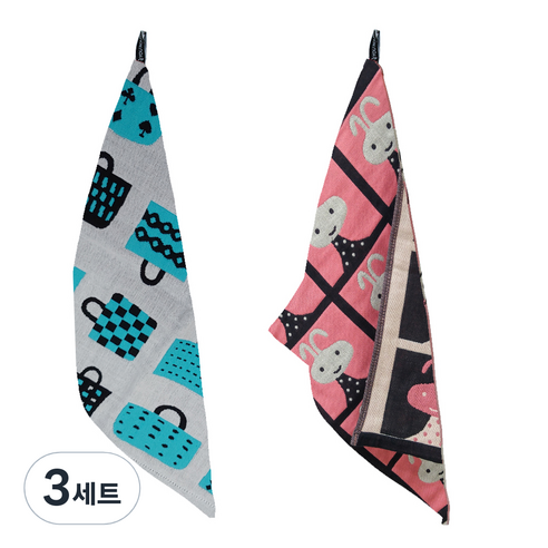 북유럽풍 순면 일러스트 면행주 2종 세트, 3세트, 029 쇼핑백블루, 랜덤발송
