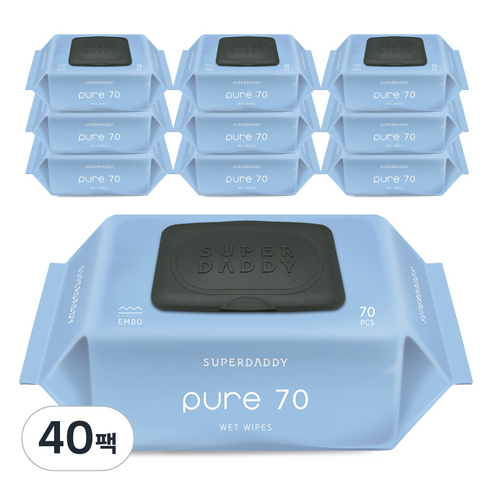 슈퍼대디 저자극 퓨어70 엠보싱 아기물티슈 캡형, 40세트, 70매, 70g