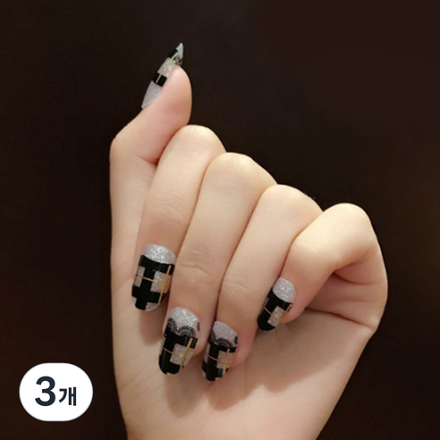 이엘 네일스티커 370, 블랙팬, 3개