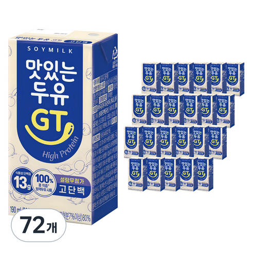 맛있는두유GT 고단백 두유, 190ml, 72개