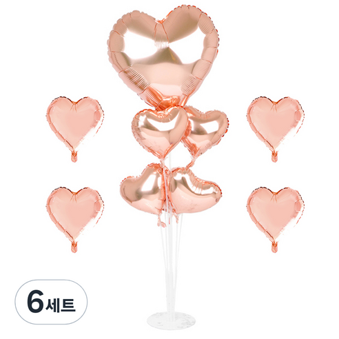 파티쇼 풍선꽂이장식세트 70cm, 하트로즈골드, 6세트