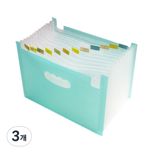 레인보우 아코디언파일 13칸 A4, 그린 화이트, 3개