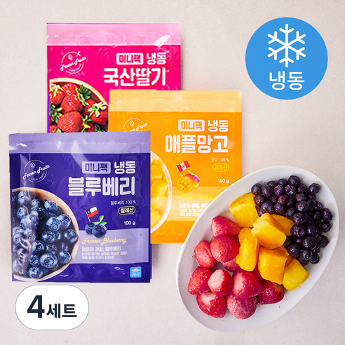 웰팜 미니팩 블루베리 100g + 딸기 150g + 망고 150g 세트 (냉동), 4세트