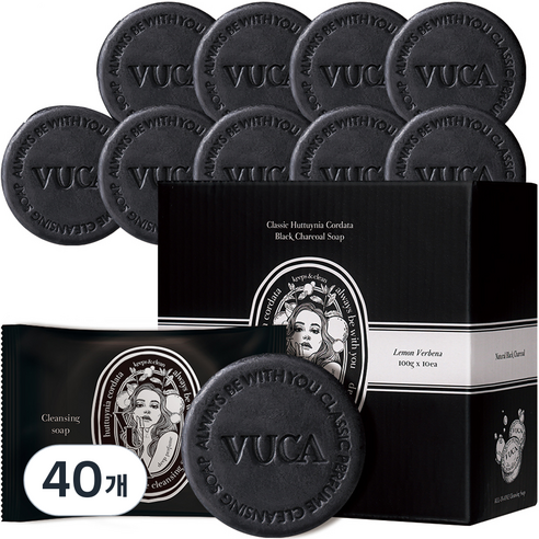 뷰카 클래식 어성초 블랙 차콜 클렌징 비누 레몬버베나향, 100g, 40개