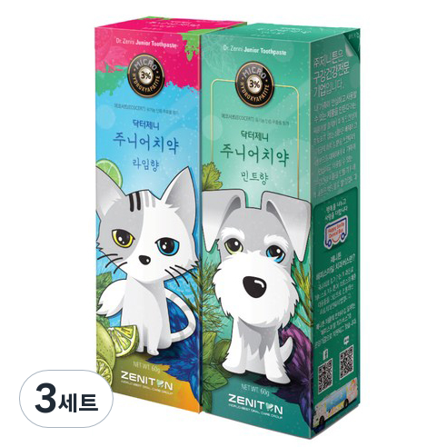 제니튼 닥터제니 주니어치약 라임향 60g + 민트향 60g, 3세트