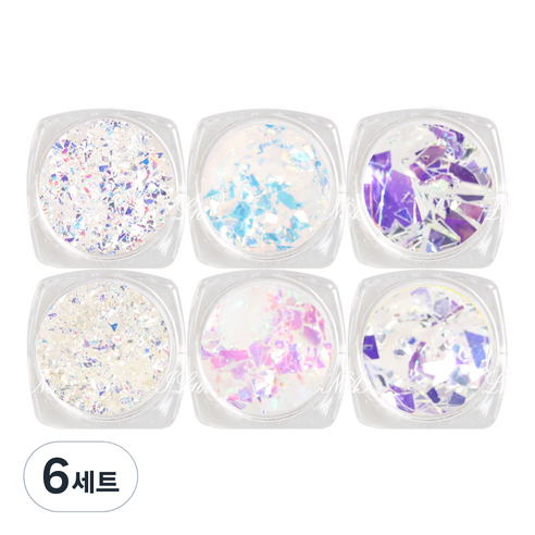 메이브라운 플랫 유리조각 네일글리터 오로라 6종 M10131, 혼합 색상, 6세트