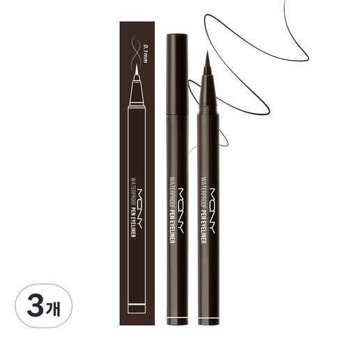 맥퀸뉴욕 워터프루프 펜 아이라이너 0.6g, 브라운블랙, 3개